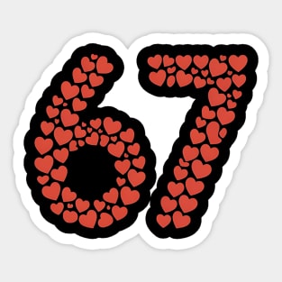 Valentine’s Day 67 Heart Filled Number – Funny Six Seven Meme Gift Sticker